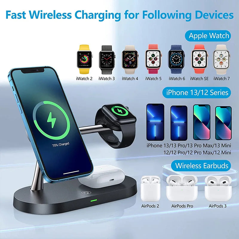 3 in 1 Wireless Magnetic Charger Stand for Apple Watch 9 8 7 6 5 Airpods 2 3 Pro